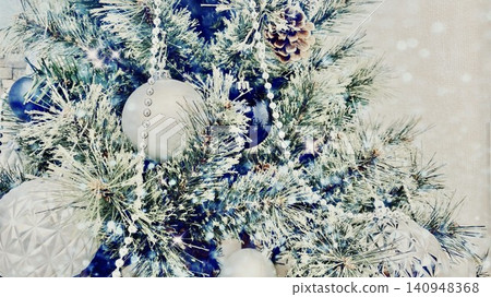 A sparkling Christmas tree with a blue and white color scheme. A sparkling Christmas tree with a blue and white color scheme. 140948368