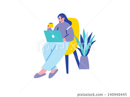 Illustration of a woman working from home Illustration of a woman working from home 140948445