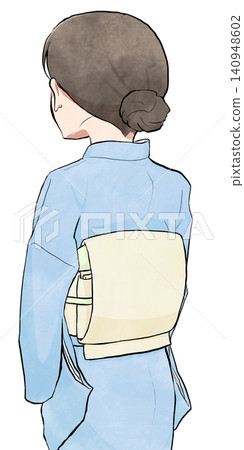 一位身穿和服、腰帶繫成太鼓結的女子背影。 一位身穿和服、腰帶繫成太鼓結的女子背影。 140948602