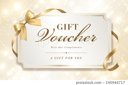 A luxurious gift certificate template with a gold ribbon and a glittery background. A luxurious gift certificate template with a gold ribbon and a glittery background. 140948717