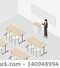 Isometric illustrations explained by the instructor in the seminar room 140948994