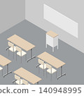 Isometric illustrations of empty seminar rooms and classrooms. 140948995