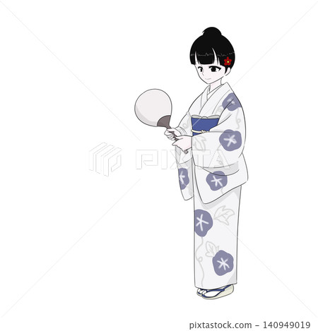 一位身穿和服的女子在傳統的日本旅館遞上扇子,這是夏季款待的一部分。 一位身穿和服的女子在傳統的日本旅館遞上扇子,這是夏季款待的一部分。 140949019