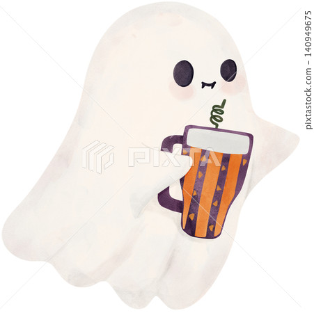 Sassy Halloween Preppy Ghost Holding Tumbler Pumpkin Style in Coquette style Cute Spooky Watercolor Clipart Sassy Halloween Preppy Ghost Holding Tumbler Pumpkin Style in Coquette style Cute Spooky Watercolor Clipart 140949675