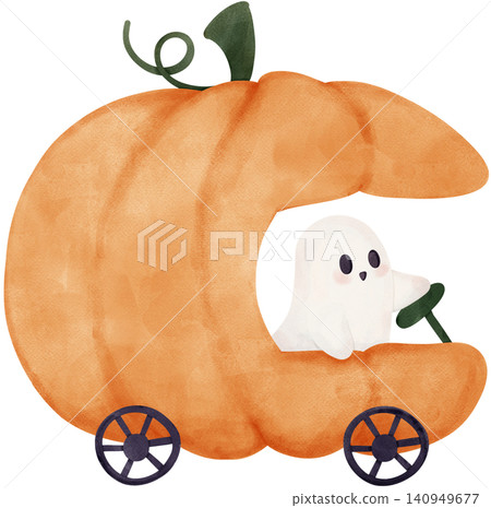Sassy Halloween Preppy Ghost riding Pumpkin Carriage in Coquette style Cute Spooky Watercolor Clipart Sassy Halloween Preppy Ghost riding Pumpkin Carriage in Coquette style Cute Spooky Watercolor Clipart 140949677