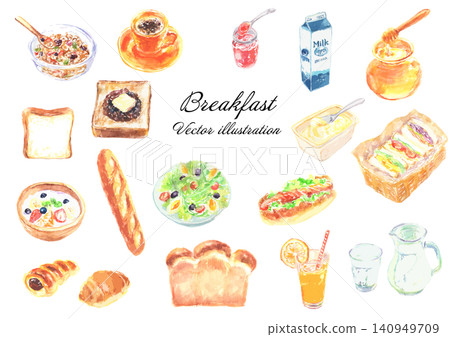 Watercolor-painted breakfast set (vector) 140949709