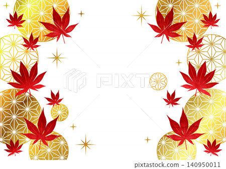 Golden Japanese patterned ball and autumn leaves Japanese style background, autumn, illustration, cute, sparkly, horizontal Golden Japanese patterned ball and autumn leaves Japanese style background, autumn, illustration, cute, sparkly, horizontal 140950011
