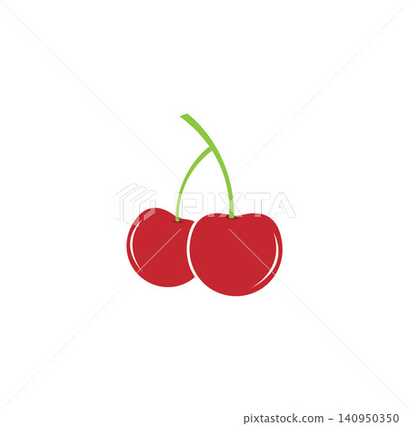 cherries green stems simple graphic flat illustration. cherries green stems simple graphic flat illustration. 140950350