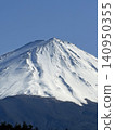 在湛藍的天空下，富士山雄偉挺拔，山頂白雪皚皚，潔白如雪，顯得格外耀眼。 140950355