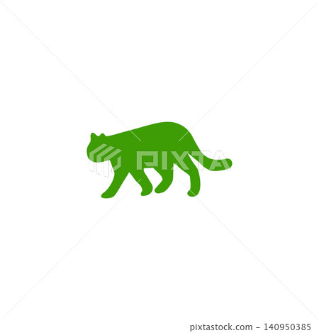 Green cat silhouette illustration - walking - sideways - simple - white background - animal material Green cat silhouette illustration - walking - sideways - simple - white background - animal material 140950385