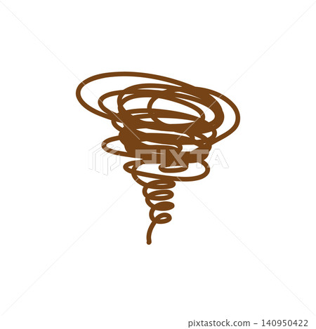 簡約的手繪風格龍捲風插圖——棕色和白色背景——適用於自然災害和天氣現象相關素材 140950422