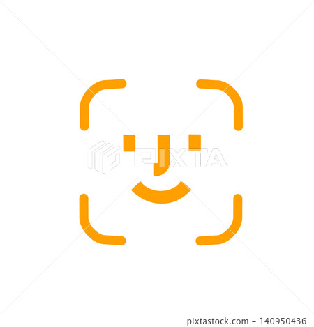 An illustration of a facial recognition icon; an orange symbol mark that evokes images of security and technology. An illustration of a facial recognition icon; an orange symbol mark that evokes images of security and technology. 140950436