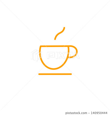 Icon material of a steaming coffee cup, orange line design, simple and minimalist illustration. 140950444
