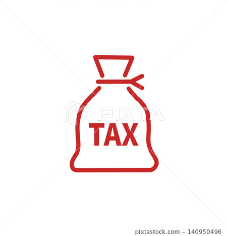 An icon of a red bag with the word "TAX" on it. Suitable for images related to finance and economics. An icon of a red bag with the word "TAX" on it. Suitable for images related to finance and economics. 140950496