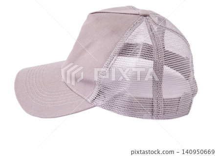 Mesh Trucker Hat isolated on White Background. Baseball Cap Casual Headwear 140950669