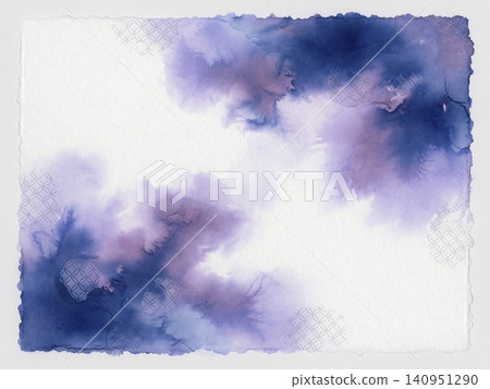 黎明時分,藍色和紫色的水彩背景鋪展在帶有七寶紋樣的壓紋日本紙上。 黎明時分,藍色和紫色的水彩背景鋪展在帶有七寶紋樣的壓紋日本紙上。 140951290