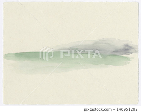 以翠綠色和灰色水彩描繪地平線為背景,繪製在米色日本紙上。 以翠綠色和灰色水彩描繪地平線為背景,繪製在米色日本紙上。 140951292