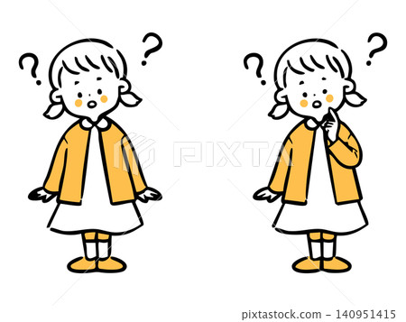 表情疑惑的女孩,全身像,向量圖(橘色) 表情疑惑的女孩,全身像,向量圖(橘色) 140951415