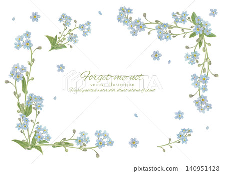 Watercolor hand-painted forget-me-not frame vector illustration 140951428