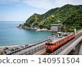 A train running along the coast as seen from Amarube Station. A train running along the coast as seen from Amarube Station. 140951504