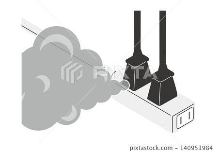 等距圖(無輪廓線)顯示,插入延長線的電源插頭冒出煙霧。 等距圖(無輪廓線)顯示,插入延長線的電源插頭冒出煙霧。 140951984