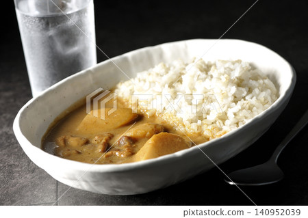 Barley rice, Massaman curry, and water Barley rice, Massaman curry, and water 140952039