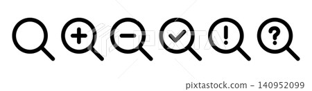 Magnifying glass icon set Magnifying glass icon set 140952099