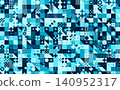 Abstract modular tile graphic background with blue and navy geometric patterns. 140952317
