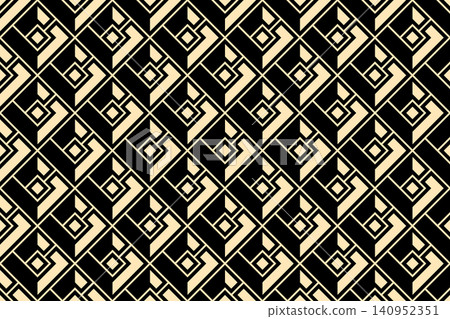 Abstract geometric pattern. A seamless vector background. Golden and black ornament. Graphic modern pattern. Simple lattice graphic design Abstract geometric pattern. A seamless vector background. Golden and black ornament. Graphic modern pattern. Simple lattice graphic design 140952351