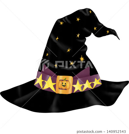 Cute Black Witch Hat Clipart Halloween Illustration with Stars and Pumpkin Cute Black Witch Hat Clipart Halloween Illustration with Stars and Pumpkin 140952543