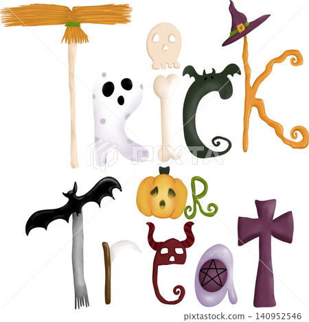 Cute Halloween Trick or Treat Clipart Hand Drawn Typography Illustration Cute Halloween Trick or Treat Clipart Hand Drawn Typography Illustration 140952546