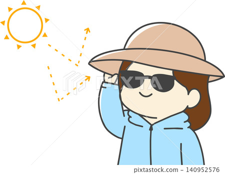 An illustration of a woman taking UV protection measures to avoid the sun. An illustration of a woman taking UV protection measures to avoid the sun. 140952576