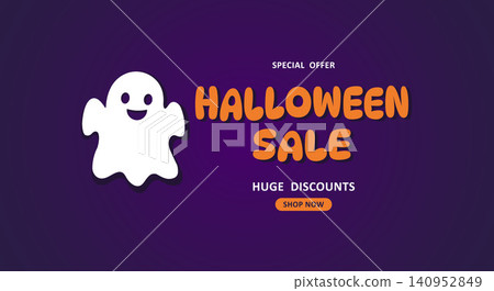 Smiling Ghost Halloween Promotion Design with Huge Discounts 140952849