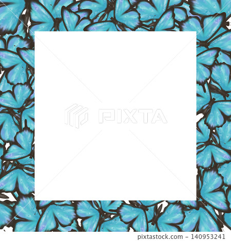 Elegant blue butterfly frame with centered square copy space surrounded by delicate wings. Decorative nature background for greeting cards, invitations, social media, posters and branding Elegant blue butterfly frame with centered square copy space surrounded by delicate wings. Decorative nature background for greeting cards, invitations, social media, posters and branding 140953241