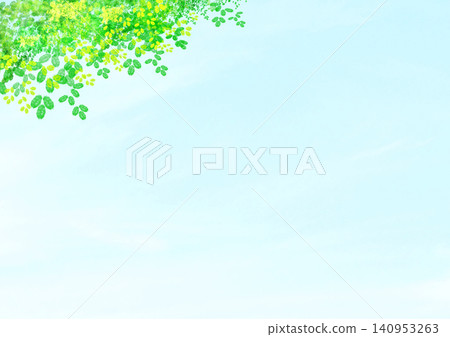 綠葉和天空插畫背景素材,水彩風格 綠葉和天空插畫背景素材,水彩風格 140953263