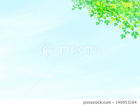 Green leaves and sky illustration background material, watercolor style Green leaves and sky illustration background material, watercolor style 140953264