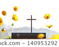 The cross of Jesus Christ and the holy Bible, beautiful flowers, and a background of worship and prayer. 140953292