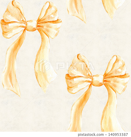 Watercolor seamless bow pattern with elegant ribbon bows on cream textured background. Hand painted repeat design for fabric, wallpaper, gift wrap, stationery, textile printing and feminine decor Watercolor seamless bow pattern with elegant ribbon bows on cream textured background. Hand painted repeat design for fabric, wallpaper, gift wrap, stationery, textile printing and feminine decor 140953387