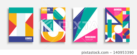 Collection of vector colorful artwork posters with mosaic abstract geometric shapes. Creative covers in modern art fashion style. Bright trendy placards, brochures, banners, backgrounds Collection of vector colorful artwork posters with mosaic abstract geometric shapes. Creative covers in modern art fashion style. Bright trendy placards, brochures, banners, backgrounds 140953390