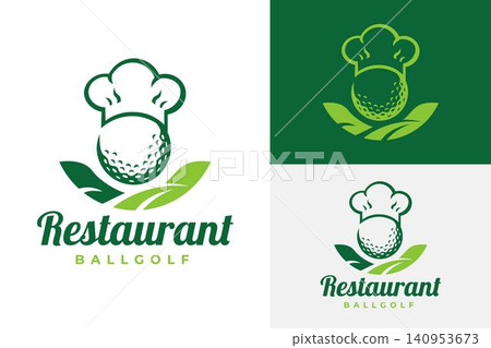Golf Ball with Chef Hat and Leaf Minimalist Logo for Golf Restaurant, Organic Dining, and Hospitality Business Golf Ball with Chef Hat and Leaf Minimalist Logo for Golf Restaurant, Organic Dining, and Hospitality Business 140953673