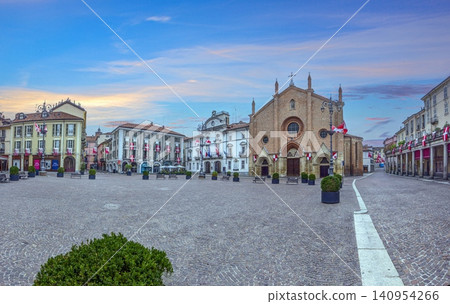 Piazza Cavour at Blue Hour in Vercelli Piedmont Italy Piazza Cavour at Blue Hour in Vercelli Piedmont Italy 140954266