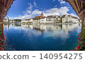 View from Chapel Bridge across Lucerne Old Town Switzerland 140954275