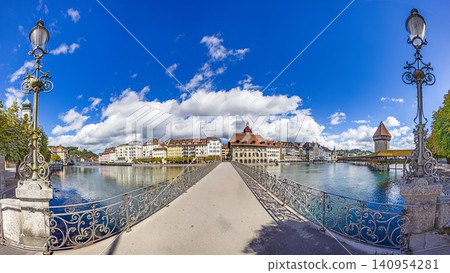Panoramic View of Lucerne Old Town and Chapel Bridge Switzerland 140954281