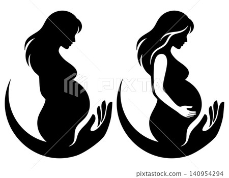 Pregnant Woman Protected By Hands Silhouette Pregnant Woman Protected By Hands Silhouette 140954294