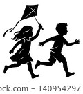 Children Running With Kite Silhouette 140954297