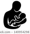 Gentle Mother Feeding Baby Silhouette Art 140954298