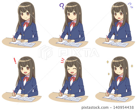 Girl in a blazer studying set Girl in a blazer studying set 140954438