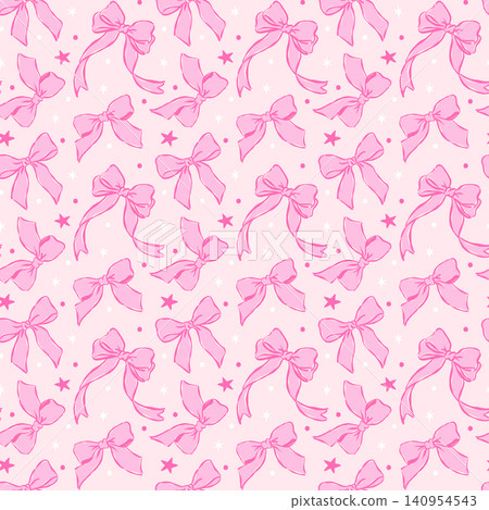 Cute Pink Ribbon Bow Seamless Pattern Girly Coquette Preppy Festive Hand drawn stylised Repeat Background Cute Pink Ribbon Bow Seamless Pattern Girly Coquette Preppy Festive Hand drawn stylised Repeat Background 140954543