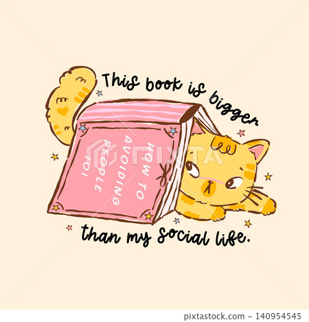 Intorvert Cat Bookish Hiding in a Book with Antisocial Quote Sticker Printable Cartoon Hand drawn stylised character in girly retro kawaii Intorvert Cat Bookish Hiding in a Book with Antisocial Quote Sticker Printable Cartoon Hand drawn stylised character in girly retro kawaii 140954545
