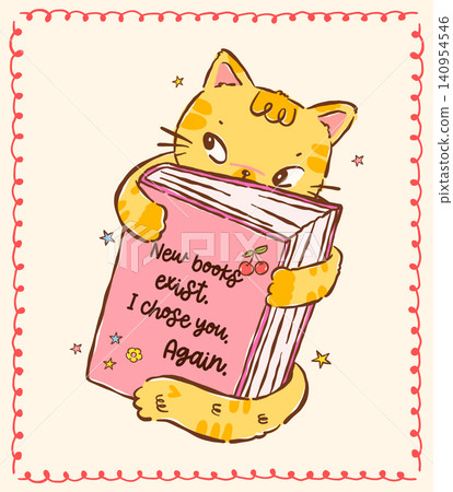 Introvert Bookish Cat Hugging Book with Re Reader Quote Sticker Printable Cartoon Hand drawn stylised character in girly retro kawaii Introvert Bookish Cat Hugging Book with Re Reader Quote Sticker Printable Cartoon Hand drawn stylised character in girly retro kawaii 140954546